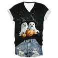 thumbnail image 5 of jobturf Halloween Shirts for Women V-Neck Short Sleeve Tee Tops Cute Fall Ghost Pumpkin Graphic Blouses Retro Vintage Festival T Shirt, 5 of 5