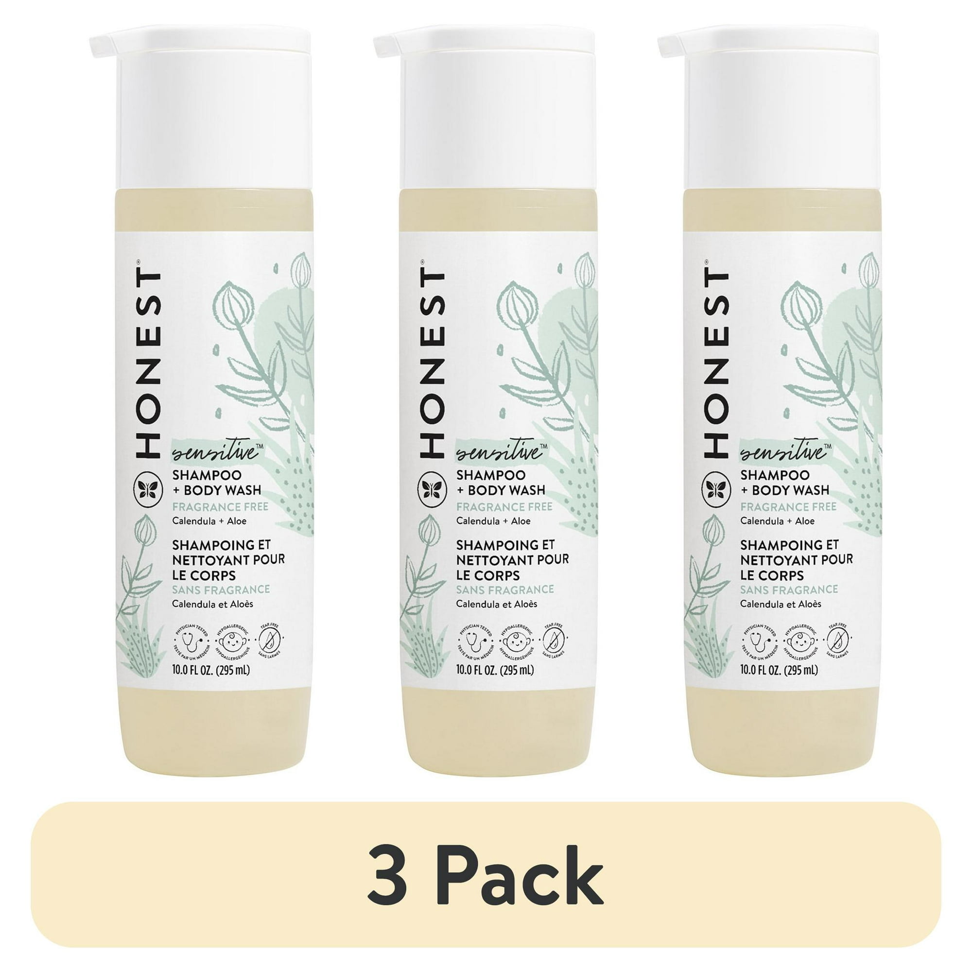 (3 pack) The Honest Company Sensitive 2-in-1 Shampoo and Body Wash, Fragrance Free, 10 fl oz