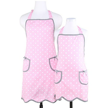 

NEOVIVA Kitchen Aprons with Pockets for Mother and Daughter Mama and Me Aprons Set for Cooking Baking and Gardening Style Wendy Polka Dot Pink