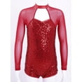 thumbnail image 3 of renvena Girls Kids Long Sleeves Mock Neck Sparkling Sequins Gymnastics Leotard Biketard with Shorts Dance, 3 of 7
