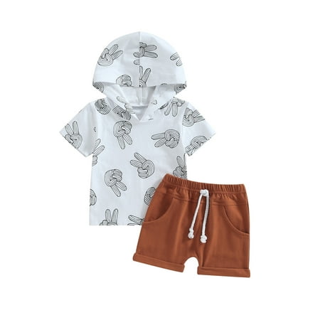 

Sunisery Toddler Baby Boys Summer T-Shirts Shorts Outfits Short Sleeve Hooded Tops Elastic Waist Shorts 2Pcs Clothes White 12-18 Months