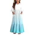 thumbnail image 2 of Little Girls Maxi Dress 4-14 Years Ruffle Half Sleeve Round Neck Floral Print Tiered Long Dress with Side Pockets Watermelon Red P 5-6 Years, 2 of 7