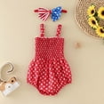 thumbnail image 4 of WUANDIXFA Jumpsuit Girls 4th of July Clothes for Kids Girls Toddler Summer Romper One-piece Overalls Stripe Stars Sleeveless Tie-Up Spaghetti Straps Casual Outfit Independence Day Red,12-18 Months, 4 of 4