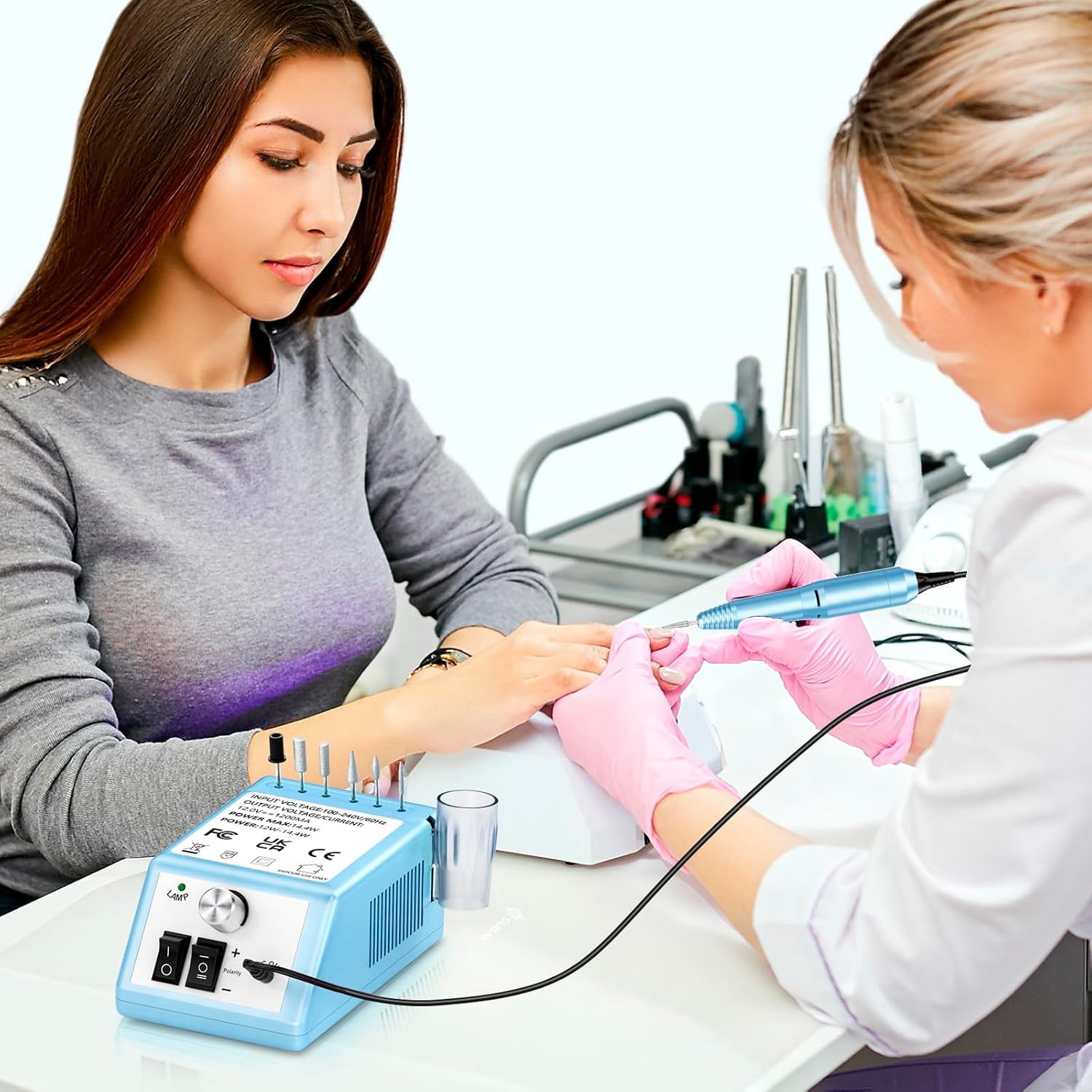 COSITTE 20,000 RPM Electric Nail Drill Set, Acrylic/Gel Remover, Home/Salon Manicure-Glacier Blue