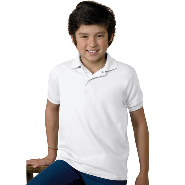 Hanes Polo en Jersey pour Enfants en Mélange de Coton, TP, Blanc