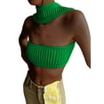 thumbnail image 2 of Ladies Strapless Knitted Tank Top, Summer Women Leisure Style Solid Color Hanging Neck Sleeveless Slim Midriff-baring Tops, 2 of 10