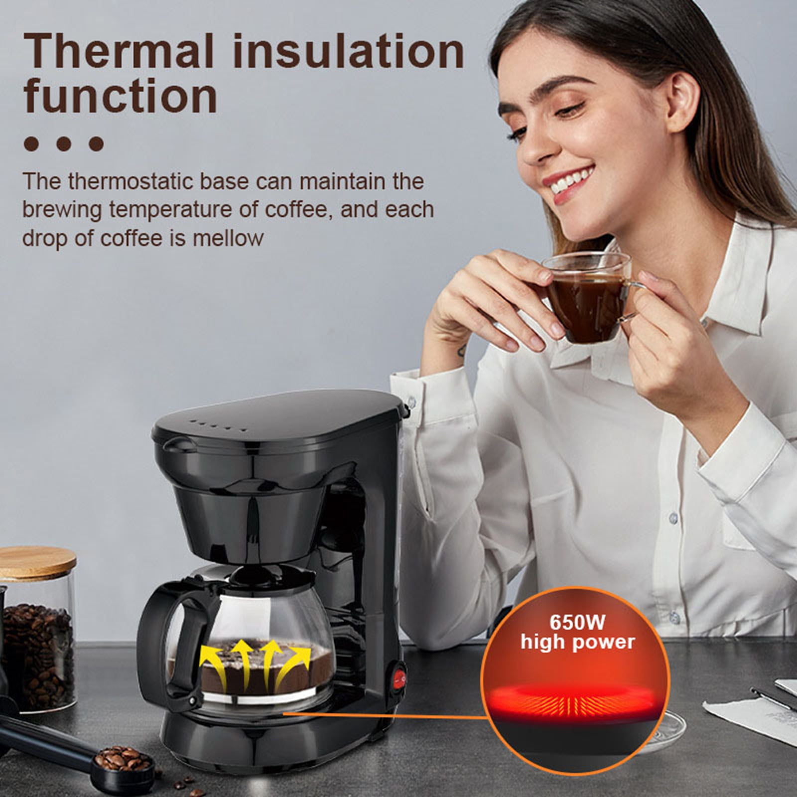 Djiypn Black Coffee Maker, 750ML Drip Coffee Maker, Coffee Pot Machine for Home and Office