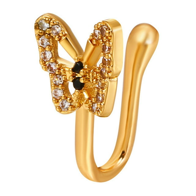 Visland 1 Pce Pince-Nez Anti-Déformation Incrusté Sûr Sans Perçage Forme U Faux Anneau de Nez Bijou Féminin