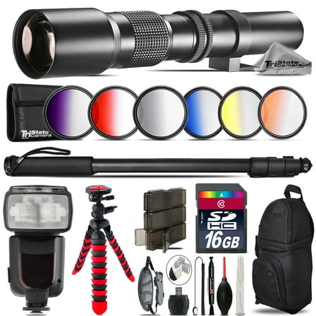 500mm Telephoto Lens for Nikon D3300 D3400   Professional Flash & More   16GB (International Version)