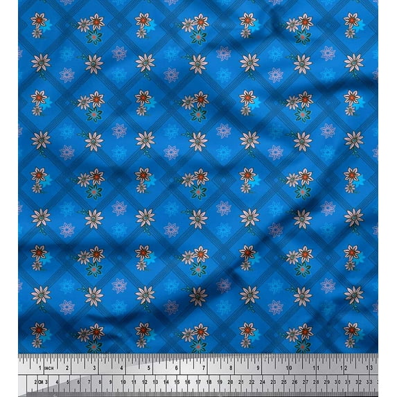Soimoi polyester Crepe Fabric Floral & Plaid Check Print Sewing Fabric Yard 42 Inch Wide