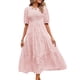 thumbnail image 3 of Lucakuins - Vestido midi de verano para mujer, línea A, manga corta, cuello redondo, cintura alta, vestido floral de encaje Lucakuins moda, 3 of 5