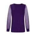 thumbnail image 4 of Mesh Tops Womens Glitter Lace See-through Long Sleeve Dressy Blouses Crew Neck Solid Color Party Shirts (M, Purple), 4 of 6