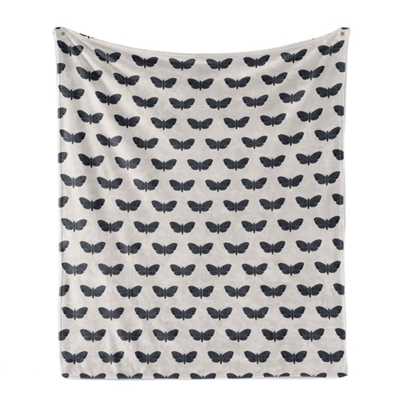 Death Moth Soft Flannel Fleece Throw Blanket, Hawk Moth Pattern Butterfly Conservation Miraculous Animals Print, Cozy Plush for Indoor and Outdoor Use, 50" x 60", Dark Blue Grey Coconut, by Ambesonne