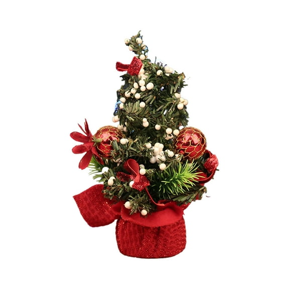 Beautynvta Tabletop Christmas Tree Decorations, 7.87'' Small Christmas Tree with Christmas Ball Berries Decoration, Artificial Xmas Tree Holiday Fireplace Desk Decoration