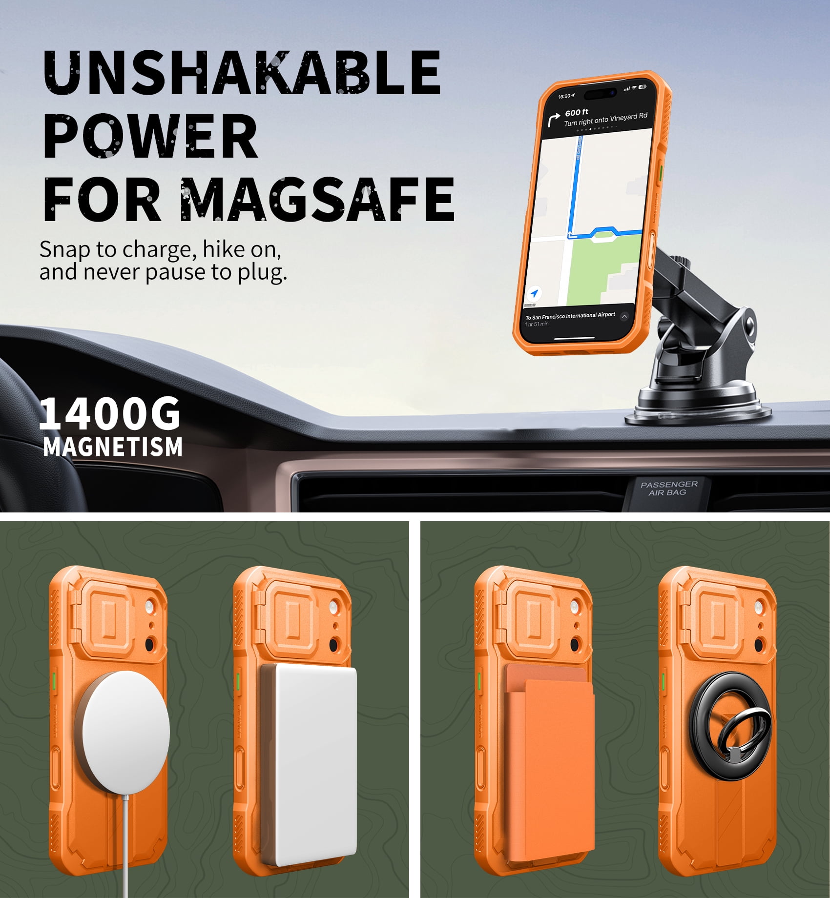 Dexnor for iPhone 17 Pro Case with Slide Camera Cover & Adjustable Kickstand, Magnetic Rugged Shockproof Bumper Cases Heavy-Duty Magnetic Protective Cover,Orange