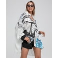 thumbnail image 2 of Women's Loose Fit Oversized Button-Up Top with Batwing Sleeves High-Low Hem Printed with Newspaper Design GY2749 White, 2 of 5