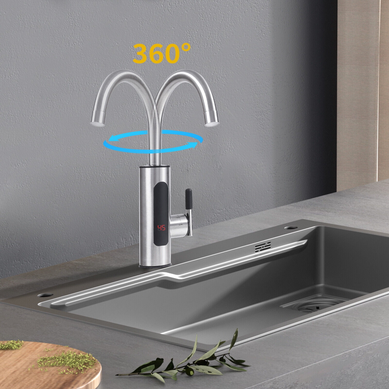 304 SS 360° Electric Heating Faucet Heater Faucet,110V Corded Electric Instant Heating Water Faucet 3000W