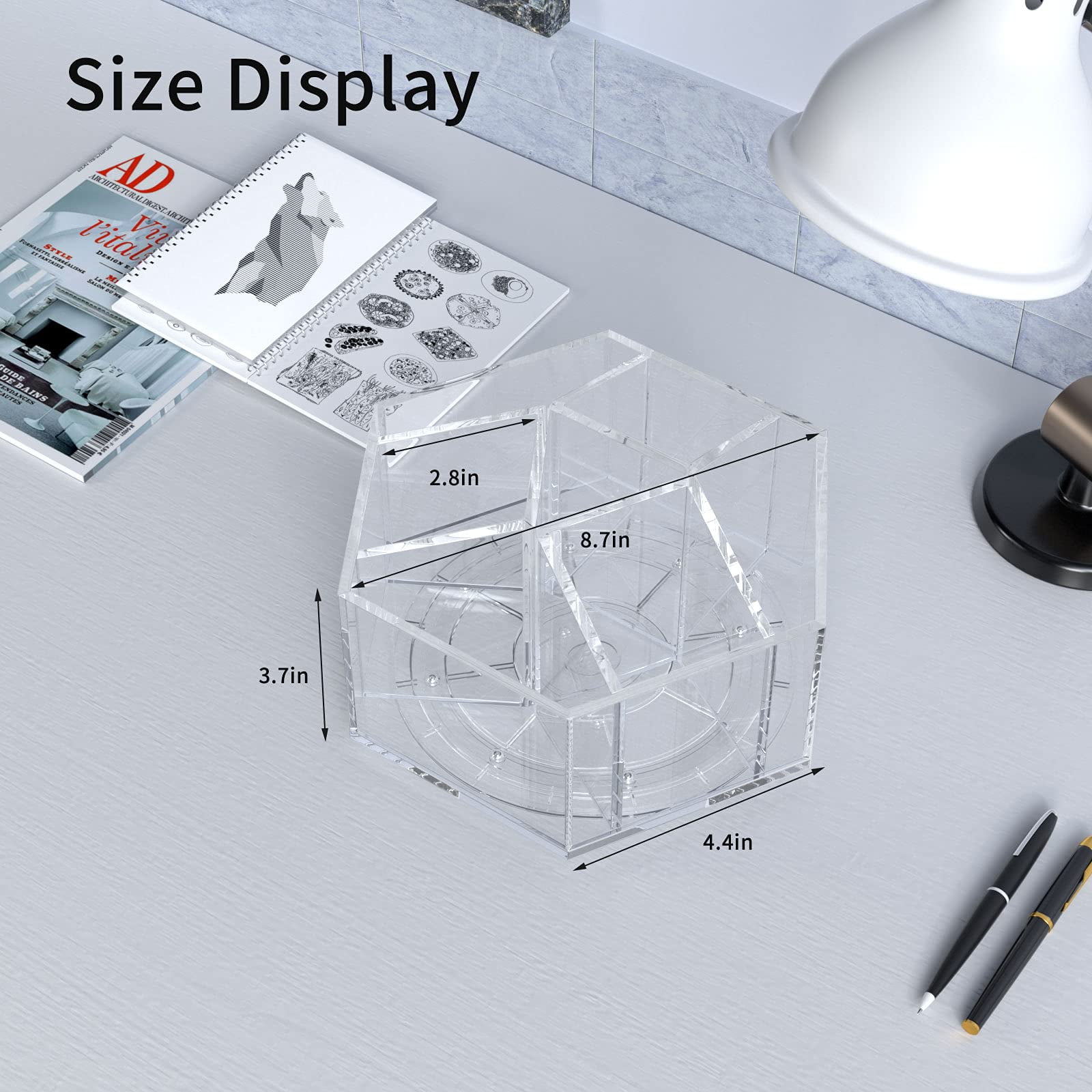 NIUBEE Acrylic Pen Holder, 360 Degree Rotating Pencil Organizer, Crayon Organizer, Marker Holder, Caddy Art Supply Organizer for Desk, Large Desk Organizer for Office Home