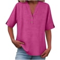 thumbnail image 4 of Wlynlyn Cotton Linen Tops for Women Summer Notch V-Neck Button Dressy Casual Shirts Loose Fitted Solid Color Beach Tees Shirts, 4 of 9