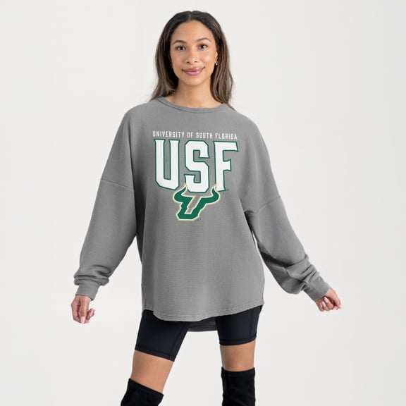 Women's Gameday Couture Gray South Florida Bulls Oversized Pure Motion Corded Sweatshirt
