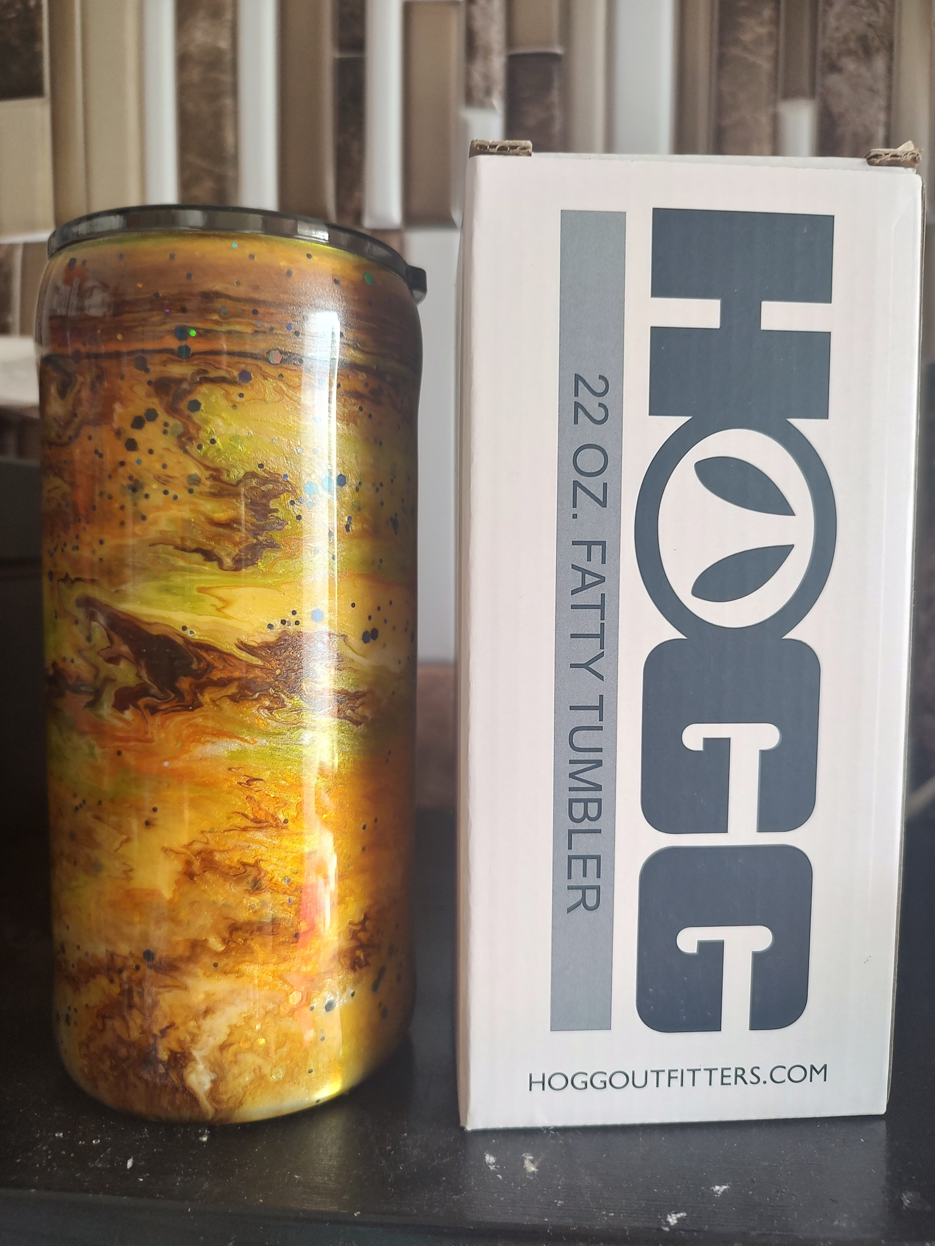 22 oz stainless steel fatty drinking tumbler beautiful colors made with epoxy resin and alcohol, inks