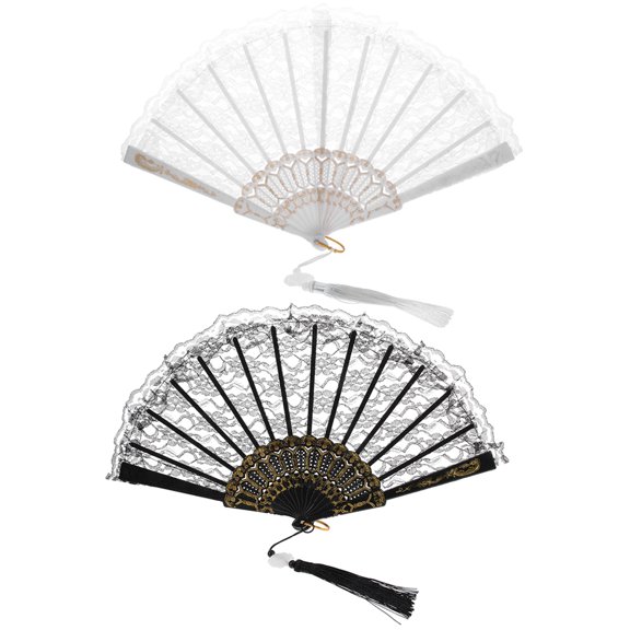 BESTYASH 2-Pack Folding Handheld Fans with Elegant Lace Design, Lightweight and Portable for Home and Outdoor Use