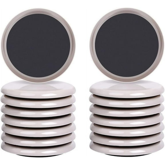 16 PCS Furniture Movers Sliders for Carpet, 3.5" Round Reusable Furniture Moving Pads, Sliders for Moving Heavy Table Desk Bed Sofa Fridge (Beige)