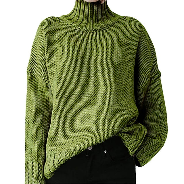 EGNMCR Chandails pour Femmes Mode Femmes Manches Longues Unies Chandail Col Roulé Décontracté Hauts