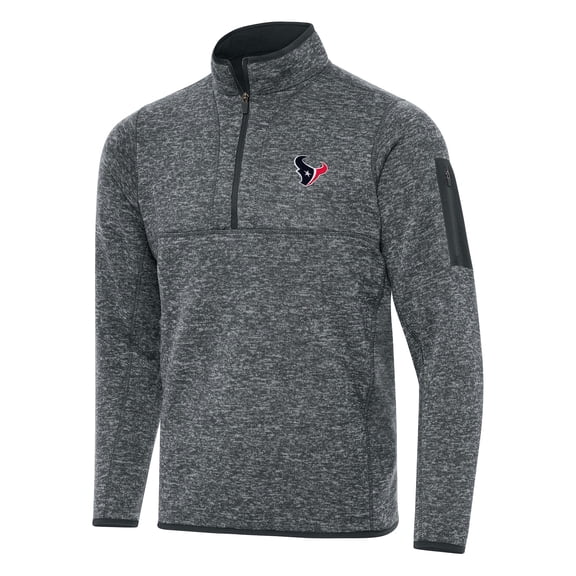 Men's Antigua Heather Charcoal Houston Texans Fortune Quarter-Zip Pullover Jacket