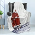 thumbnail image 4 of Sketchy Soft Flannel Fleece Blanket, Sailing Ship Floating on the Sea Drawing Style Nautical Maritime Theme, Cozy Plush for Indoor and Outdoor Use, 50" x 60", Dark Purple Ruby Black, by Ambesonne, 4 of 5