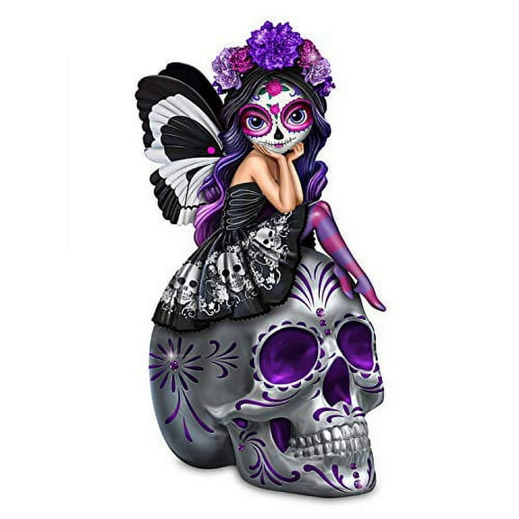 The Hamilton Collection Spirit of The Dearly Loved Glow-in-The-Dark Sugar Skull Figurine by Jasmine Becket-Griffith 6-inches