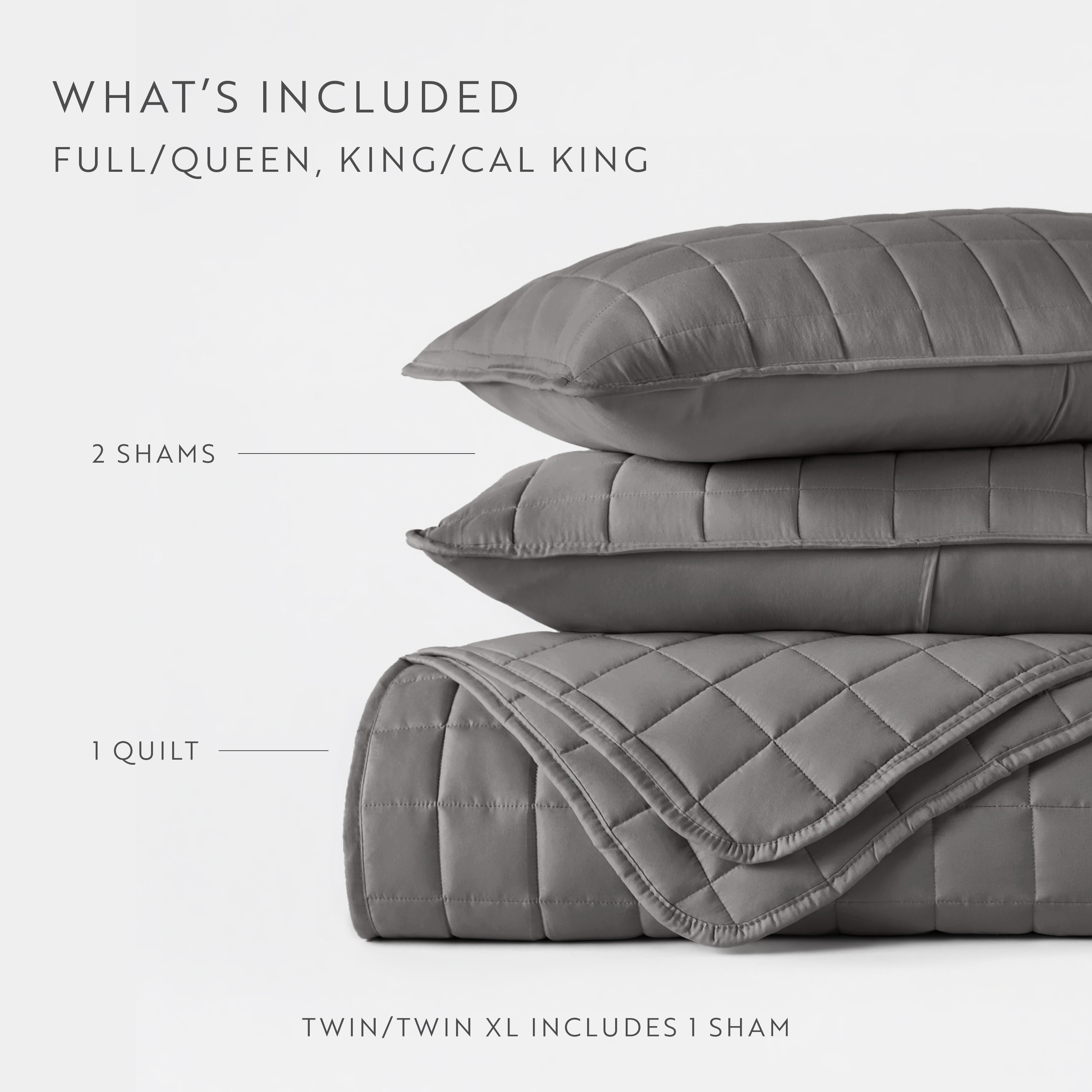 Noble Linens Gray Square Pattern Quilted Coverlet Set, Twin / Twin XL