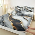 thumbnail image 3 of Manfei Marble Texture Road Bed Sheets,Gray Gold Black King Sheets,Modern Fluid Art Sheet Set For Girl,Microfiber Room Decoration,4-Piece, 3 of 7