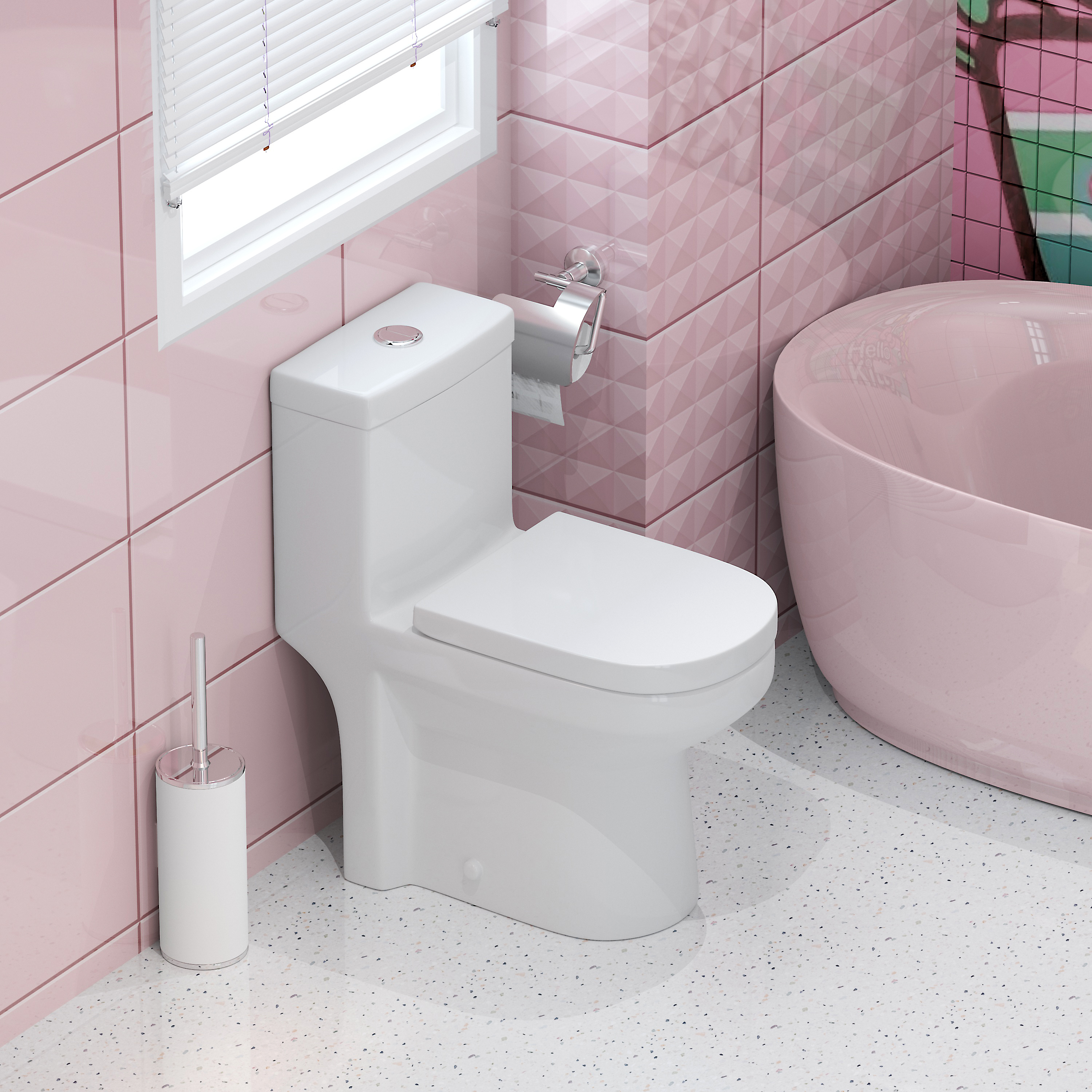 HOROW Liberty 12" Rough-in Compact  Dual-Flush Round One-Piece Toilets  1.28GPF Ceramic in White
