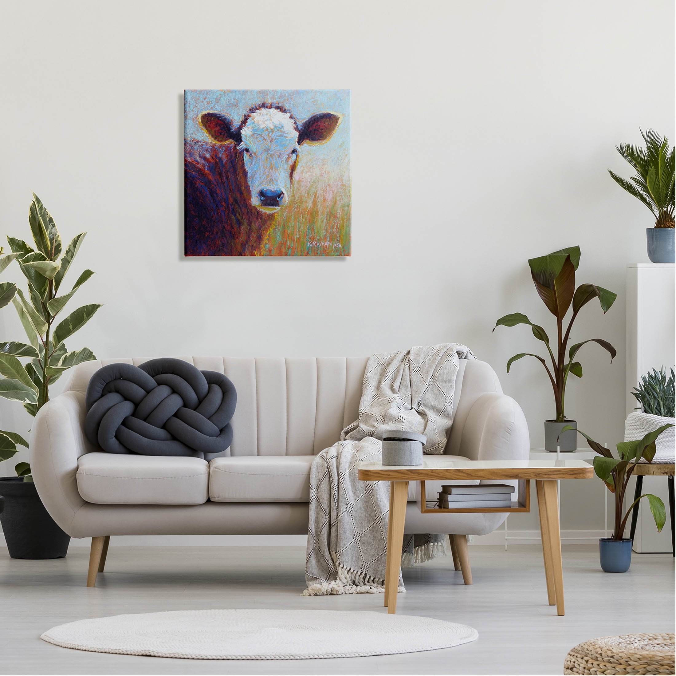 Country Cow Gazing Painting Animals & Insects Painting Gallery Wrapped Canvas Print Wall Art