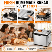 Bread Maker, 17-in-1 2LB Amumu Automatic Bread Machine, LCD Display, Beginner-Friendly Controls, Nonstick Pan, Delay Timer, Keep Warm, Stainless Steel, Silver