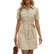 thumbnail image 1 of Vestido camisero Allegra K de safari para mujer con botones y cinturón de manga corta de algodón verano Beige L, 1 of 5