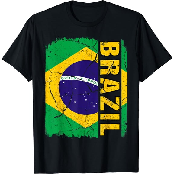 Vintage Brazilian Flag Brazil Pride Roots Heritage Gift T-Shirt Black X-Large