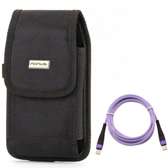 For Google Pixel 7/Pro/6a/6/Pro - Purple 6ft PD Cable w Case Belt Clip, Type-C to USB-C Long Charger Cord Power, Swivel Holster Rugged for Google Pixel 7/Pro/6a/6/Pro Phones
