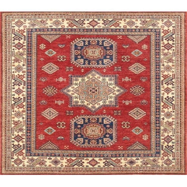 Pasargad Home Kazak 62" x 71" Hand-Knotted Lamb's Wool Area Rug in Red/Ivory