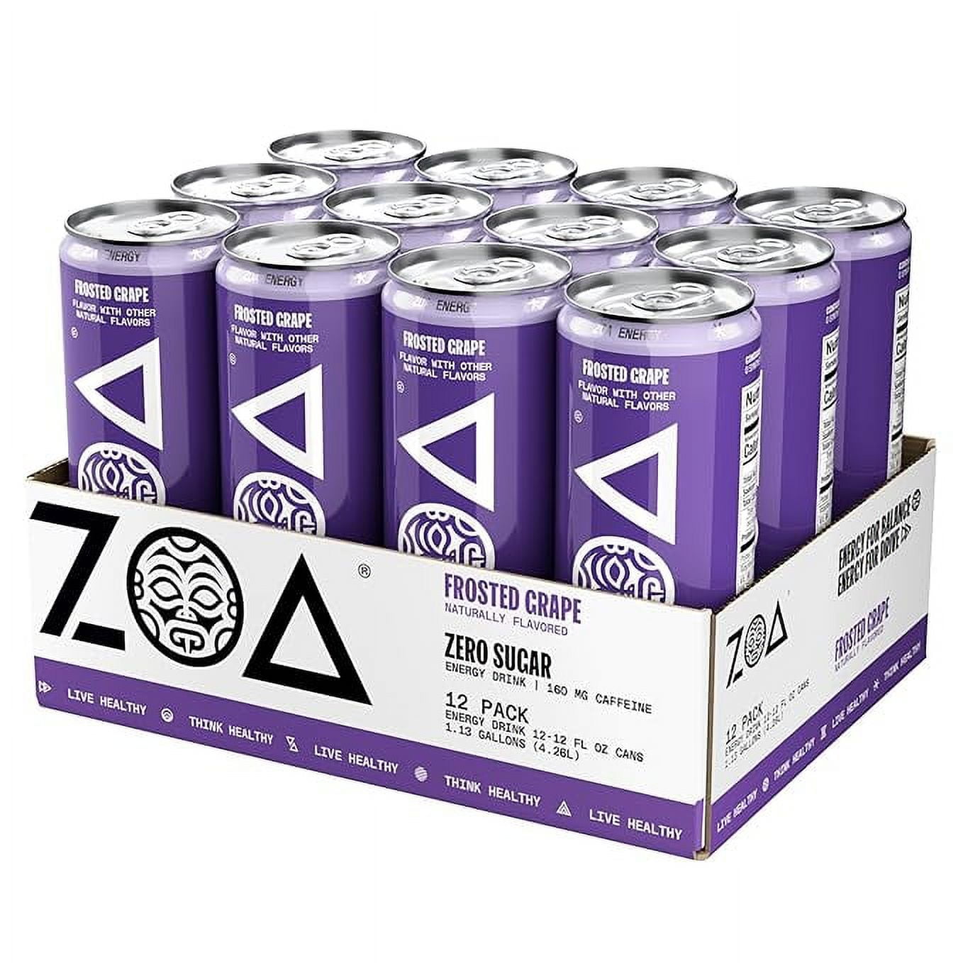 ZOA Zero Sugar Energy Drink, Frosted Grape, 12oz (12-Pack)