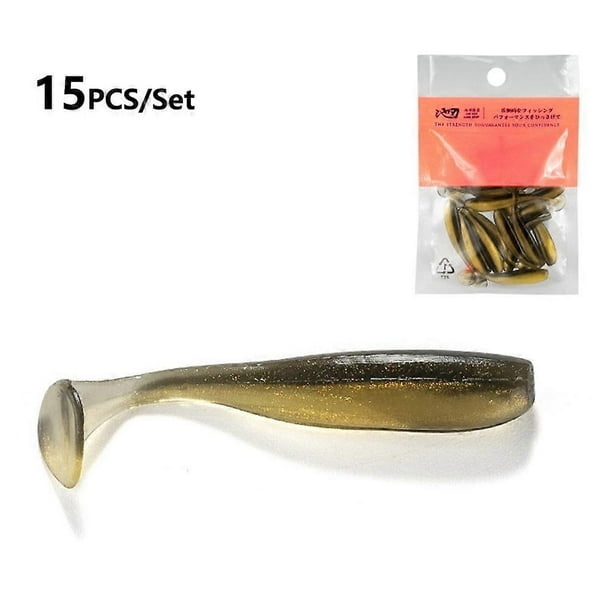 15Pcs 35mm 0.3g Artificial PVC Lure Baits Smooth T-Tail Soft Fishing Lures - Orange White