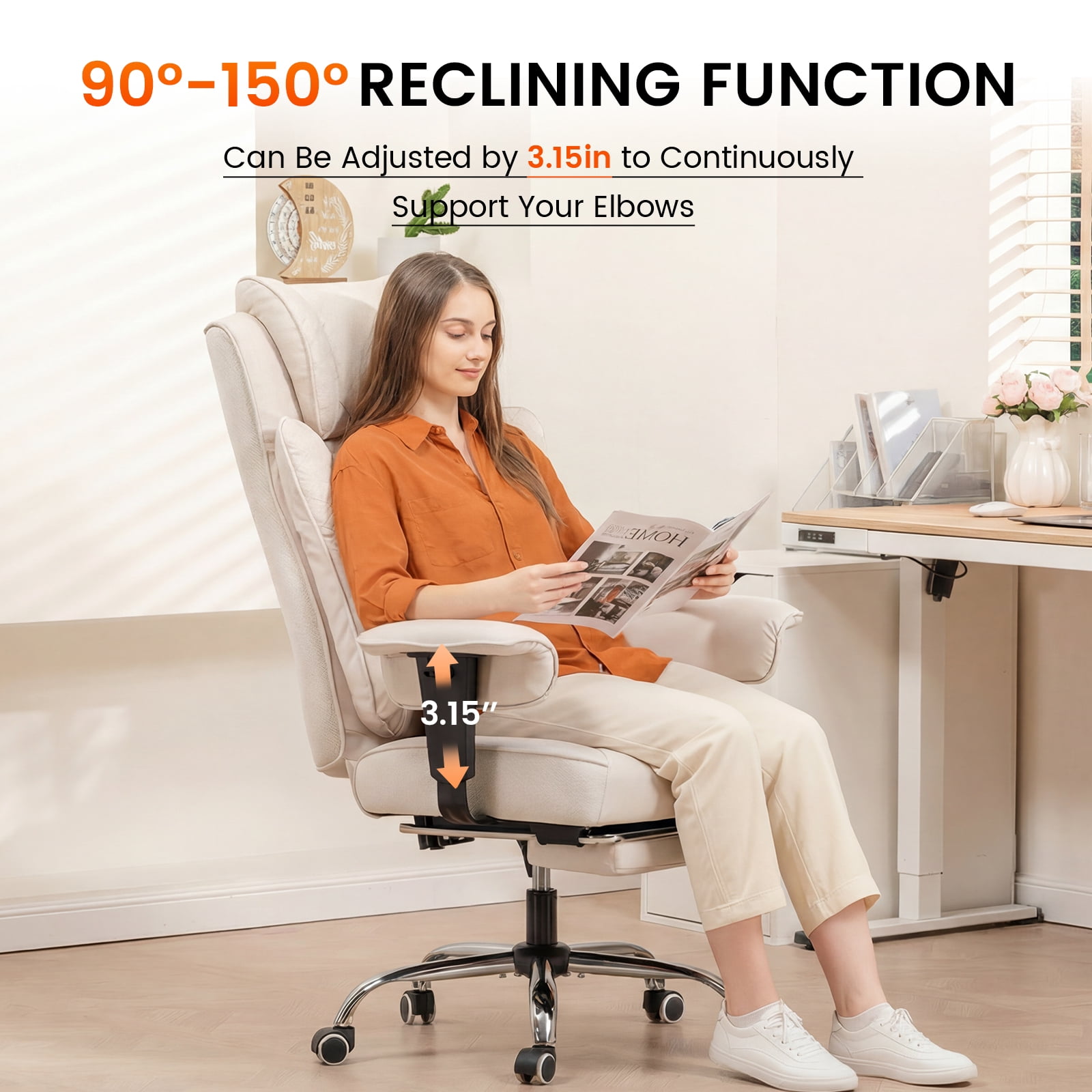 CloudRest Pro 400lbs Executive heavy duty office chair, High Back Ergonomic Computer Desk Chairwith Lumbar Back Support,Beige