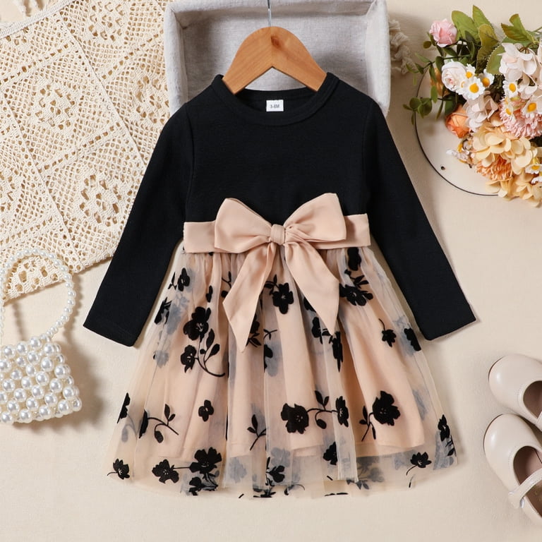 knee length dresses for ladies Print Classic Long Sleeve Swing Dress in Peach Blossom Class Pets (3T) by Kickee main image 0