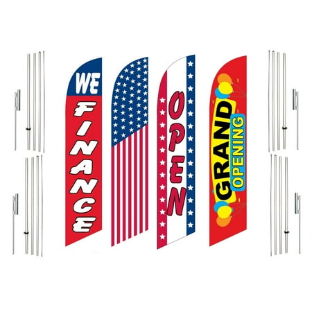 4 Swooper Flags With 4 Pole Kits We Finance America Open Grand Opening