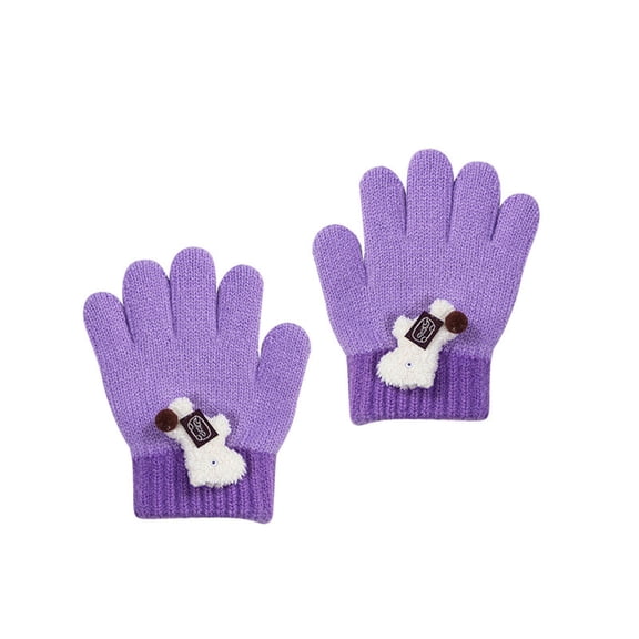 Eltusu Toddler Girls Cotton Gloves, Stretch Windproof Thermal Breathable Winter Mittens Purple Size 3-5 T