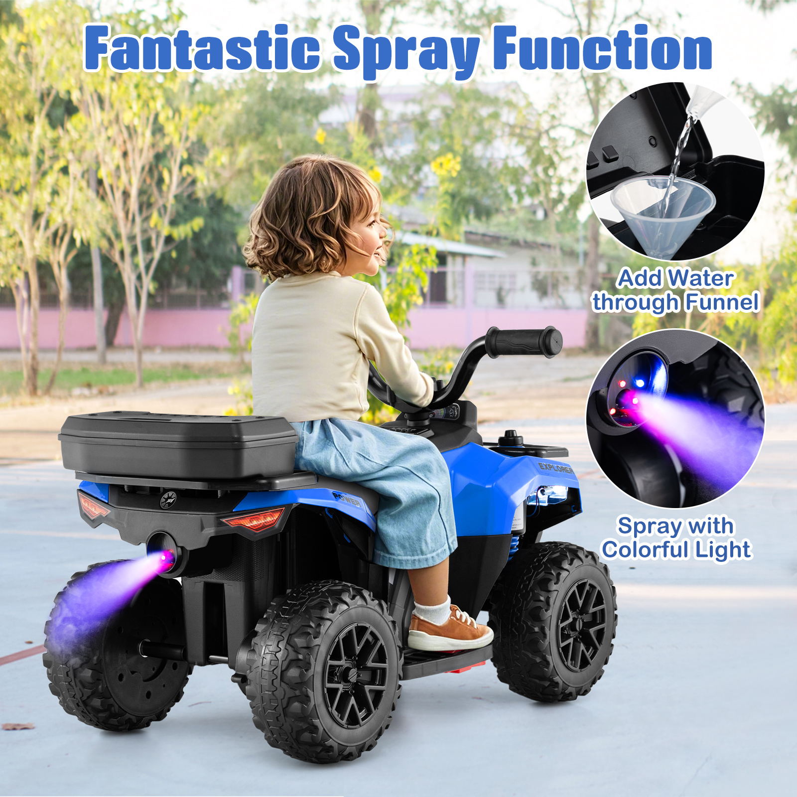 Costway 6V Toddler Ride On Electric Car ATV with Lights & Music & USB Port Storage Box Toy Car Navy