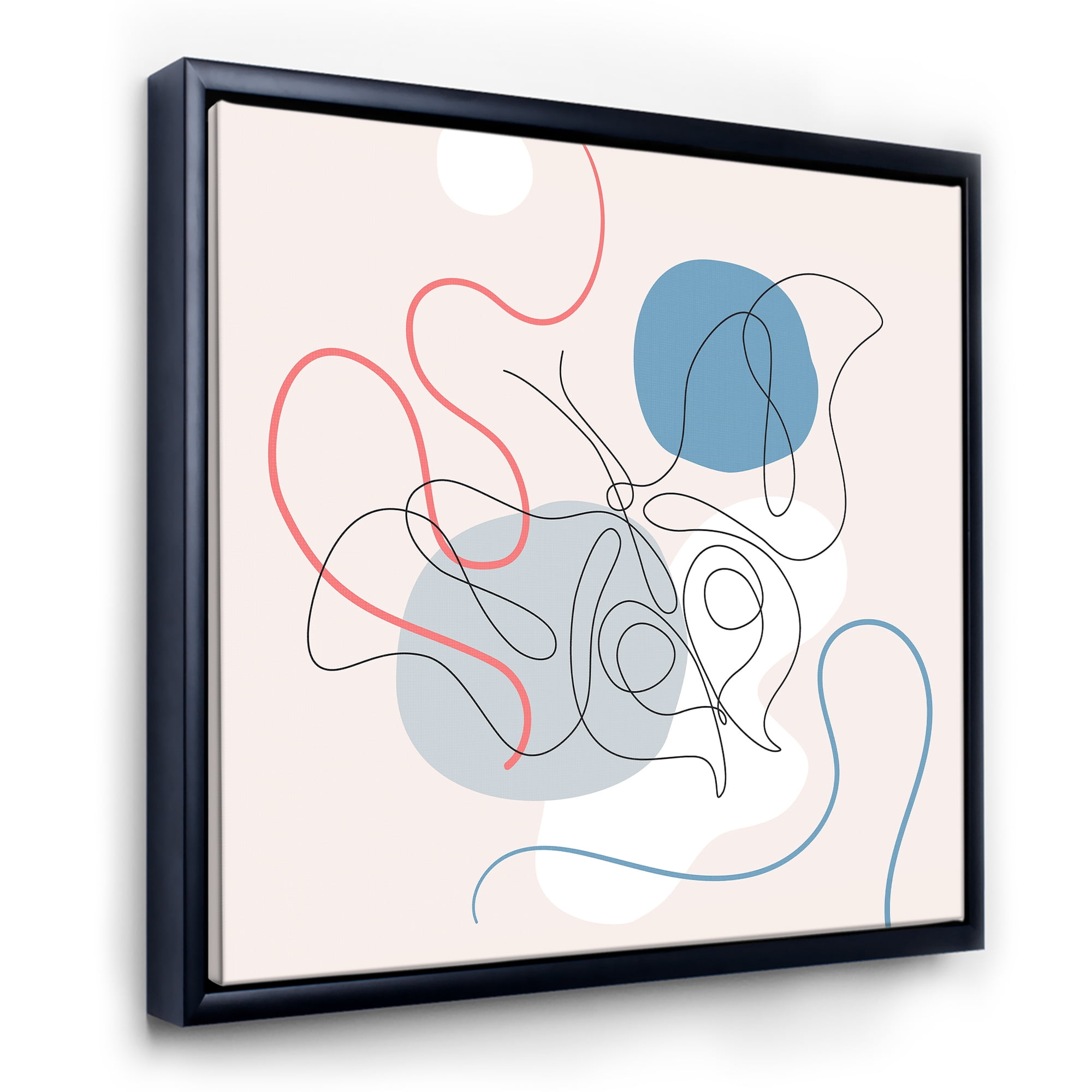 Designart 'Butterfly With One Line Drawing On Cubism Shapes II' Modern Framed Canvas Wall Art Print