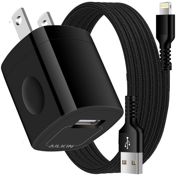 AILKIN Compatible with iPhone Charger Fast Charging with 1Pack Usb A Light-ning Cords 6ft Charger Block Compatible with iPhone 14/13/12/11,Dark Black