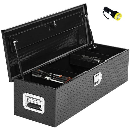 

30 Inch Aluminum Truck Tool Box Truck Bed Tool Box with Sliding Shelf Diamond Plate ToolBox with Side Handle Lock and 2 Keys Tool Storage Box for Truck Trailer Pickup